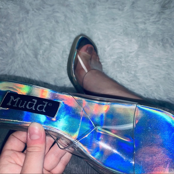 Mudd iridescent holographic y2k 90s sandals heels - Picture 5 of 7